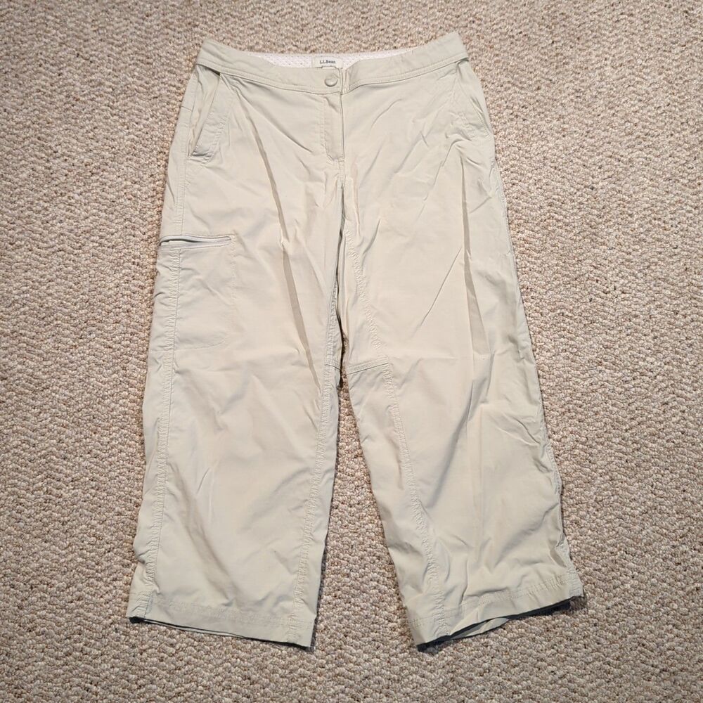 LL Bean Comfort Trail Hiking Pants Cropped Capri Womens 4 Beige Water Repellant